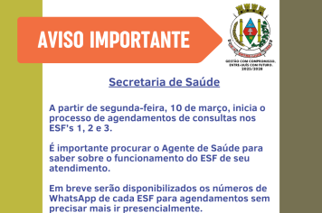 Agendamentos de consulta iniciam na segunda-feira