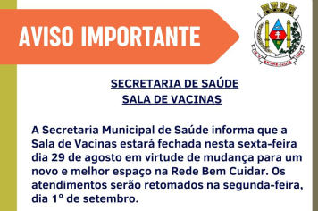 Sala de Vacinas estará fechada nesta sexta-feira