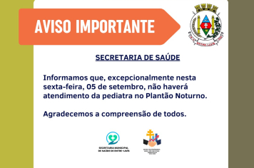 Secretaria de Saúde informa que não haverá plantão noturno nesta sexta-feira