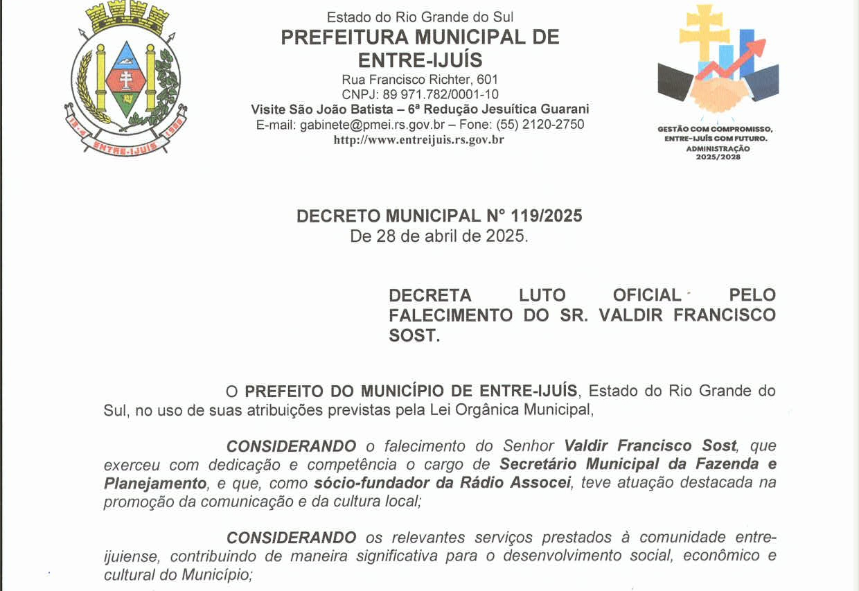 Município decreta luto oficial 