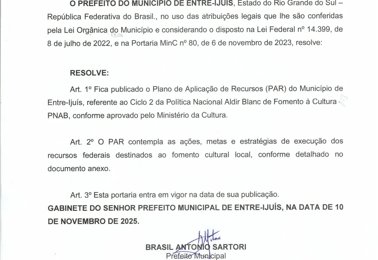 Entre-Ijuís tem Plano de Ação da PNAB habilitado pelo Ministério da Cultura