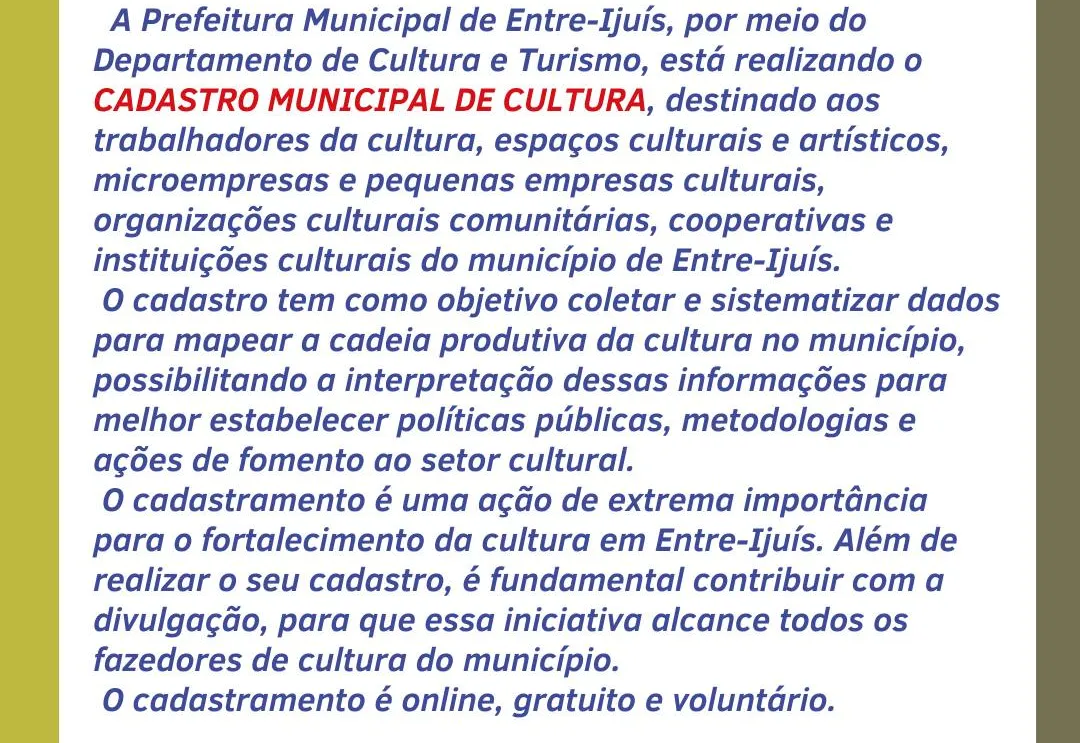 Aberto Cadastro Municipal de Cultura para artistas e espaços culturais