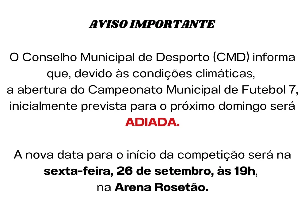 Estreia do Futebol 7 está adiada